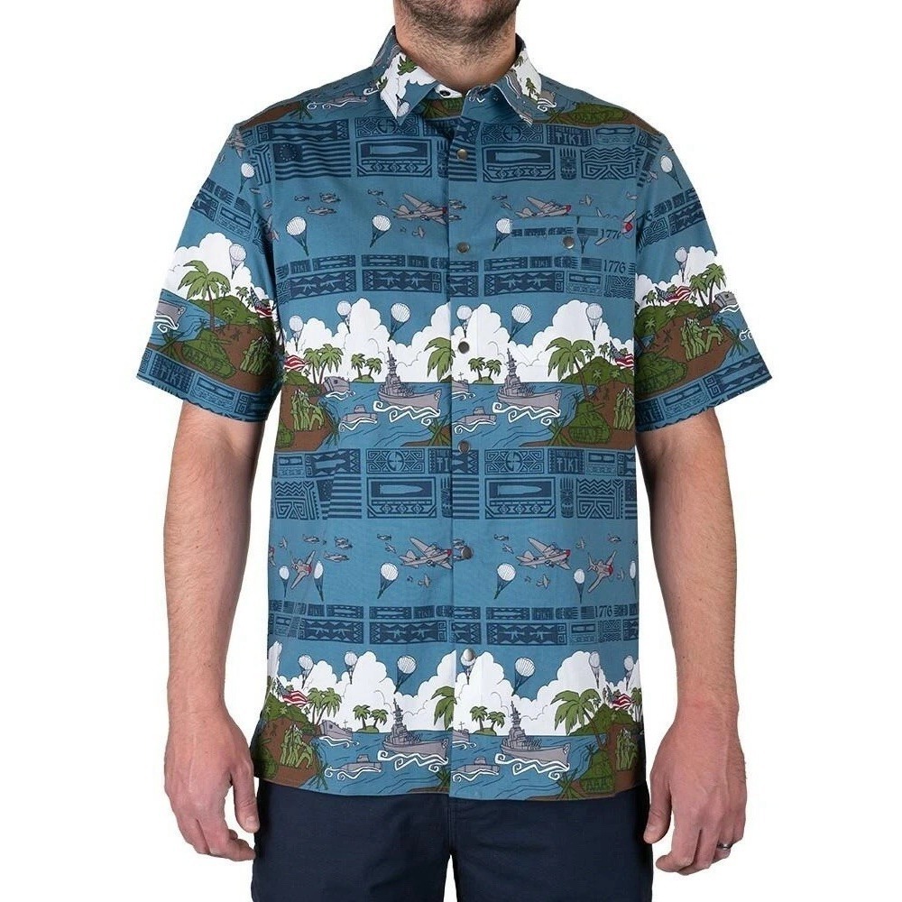 NEW LA Police Gear 5 Branches Tactical Tiki Short Sleeve Button Up Shirt Blue XL